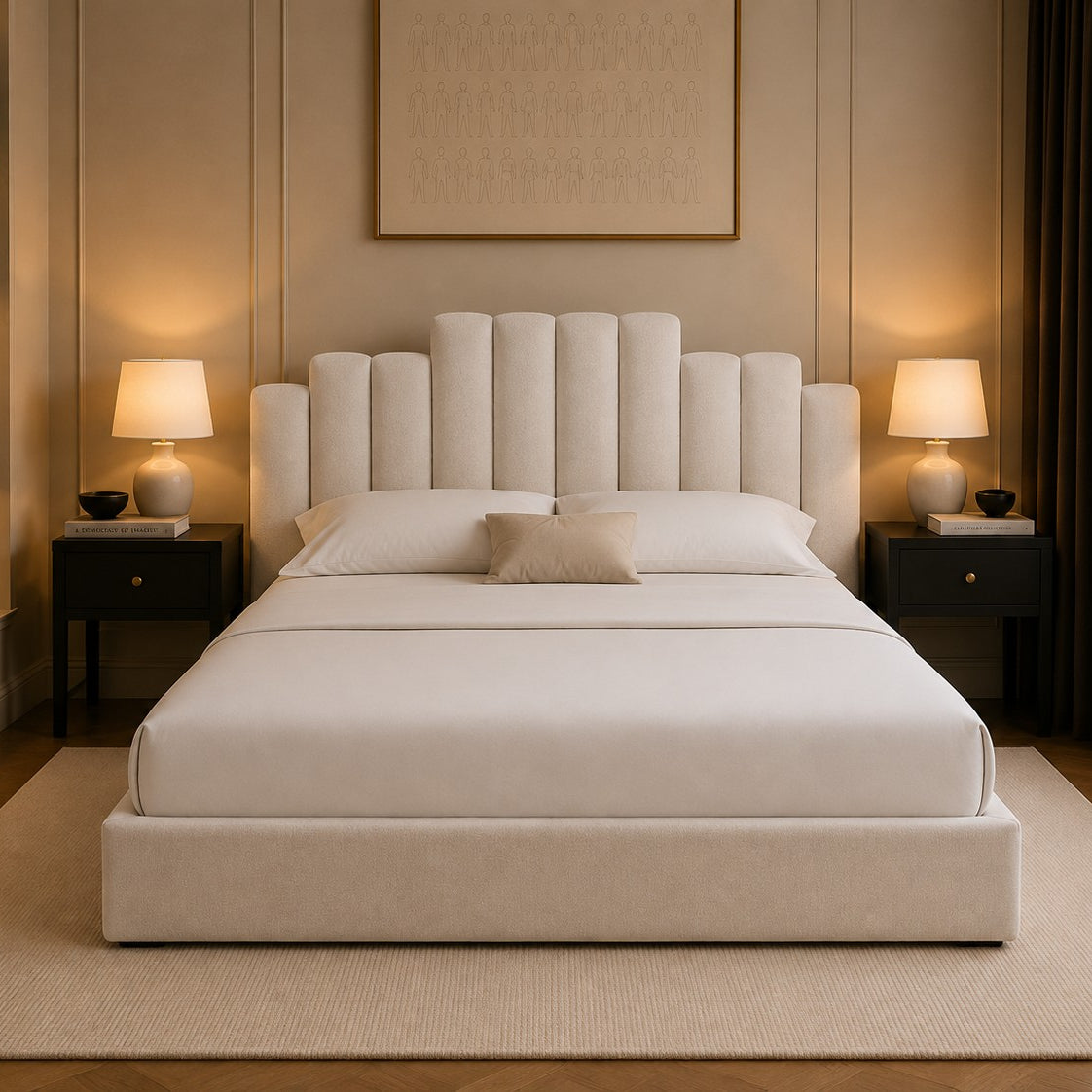 Burano Scalloped Channel Headboard Upholstered Bed Frame