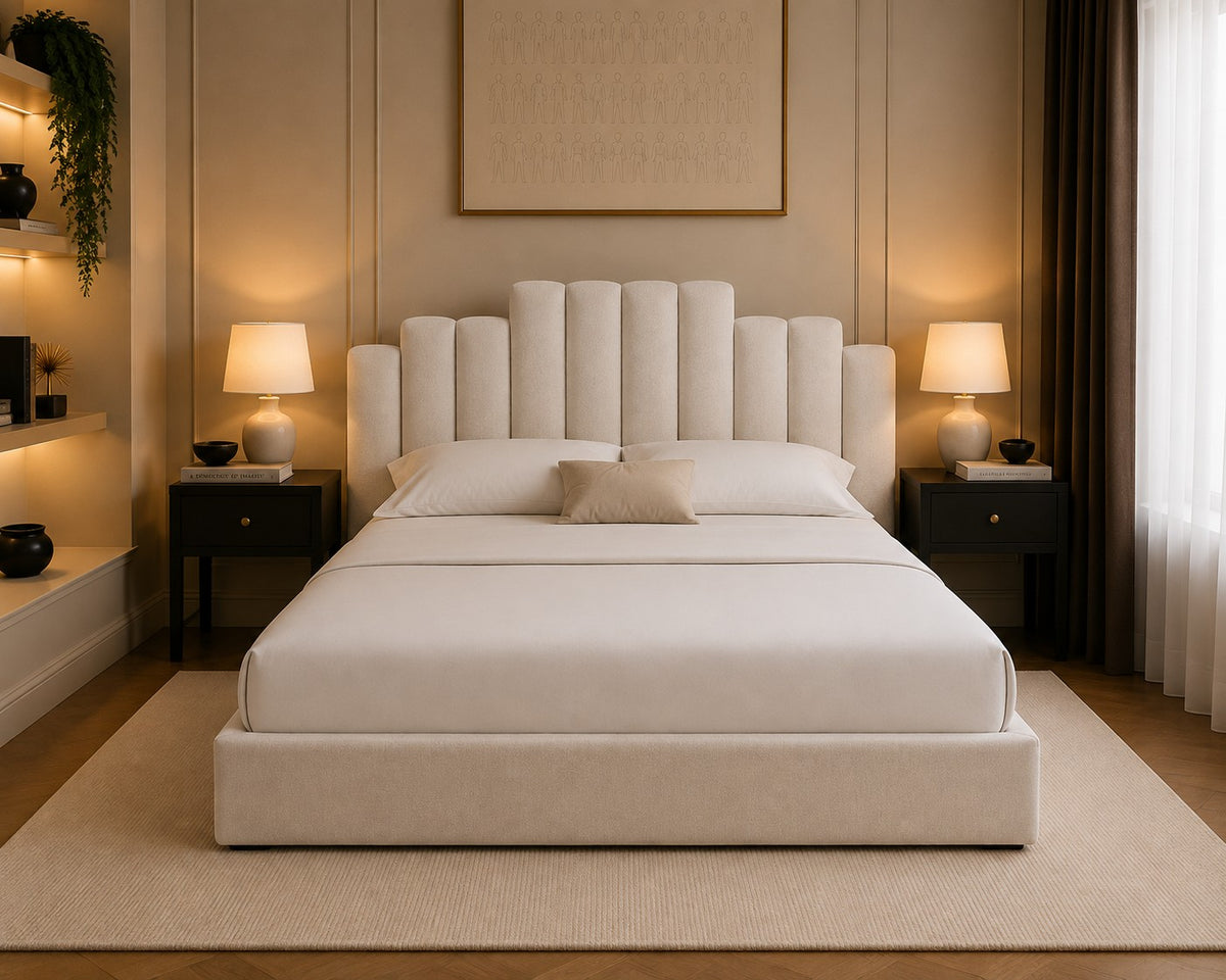 Burano Scalloped Channel Headboard Upholstered Bed Frame