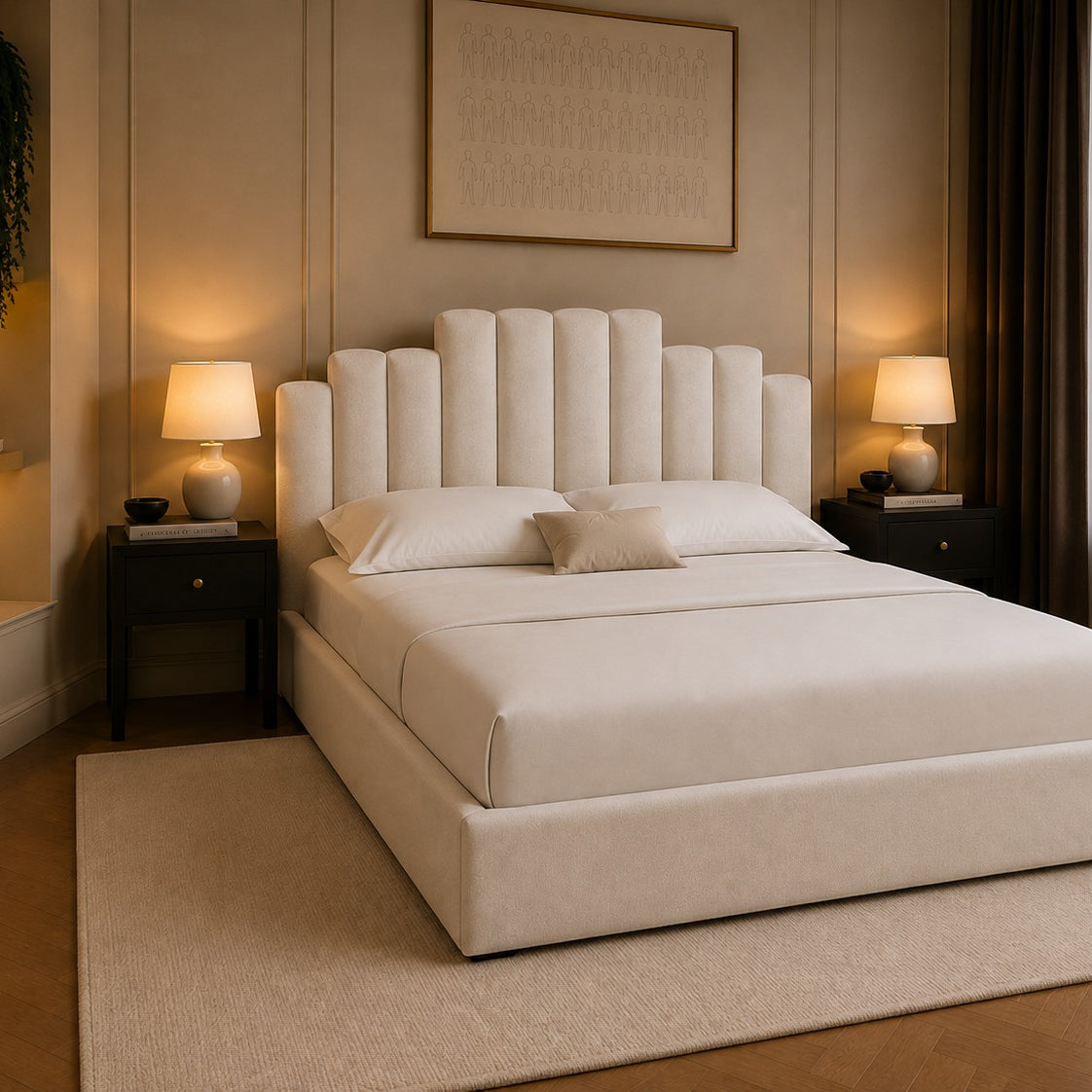 Burano Scalloped Channel Headboard Upholstered Bed Frame