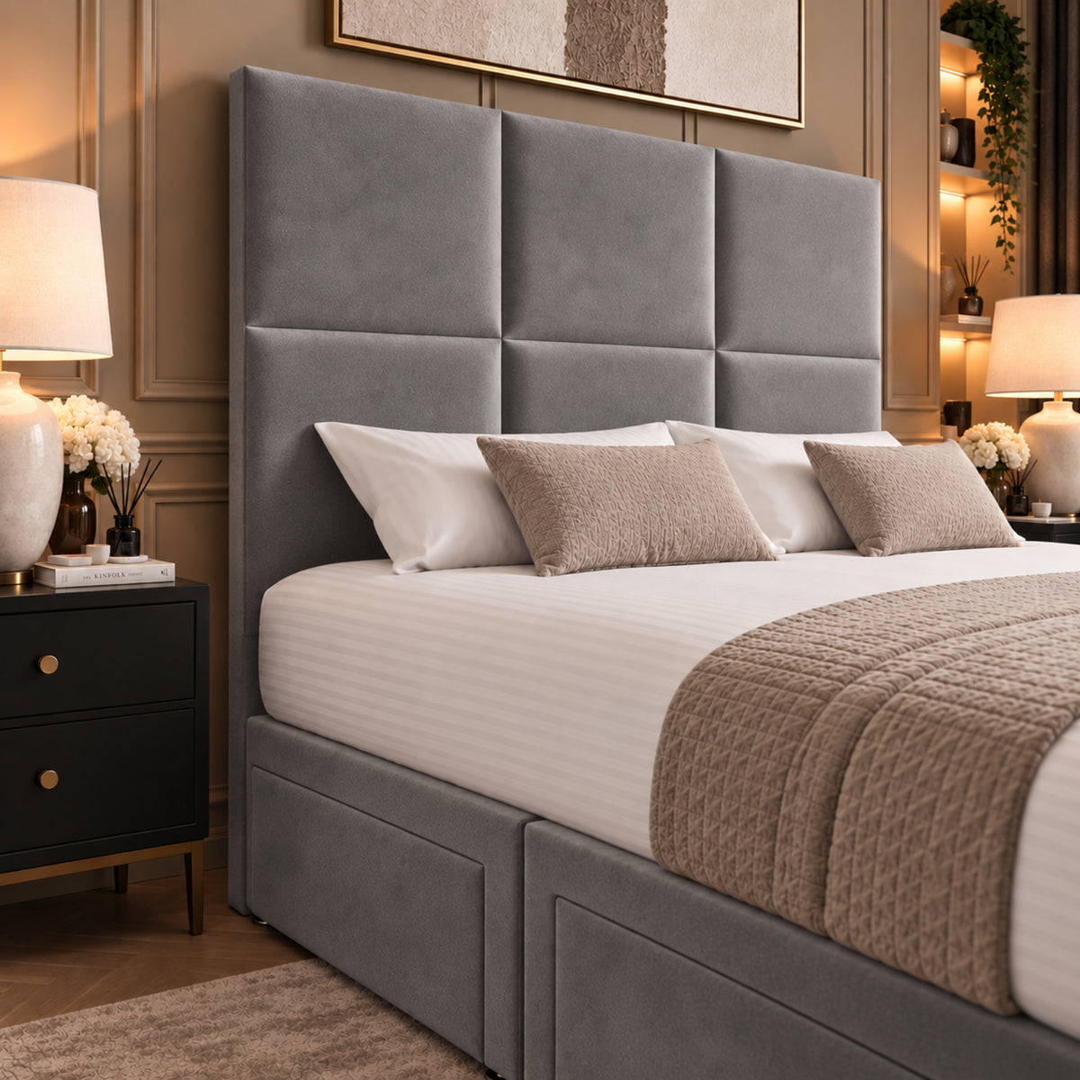 Caprio Upholserted Floorstanding Headboard With Divan Bed Frame