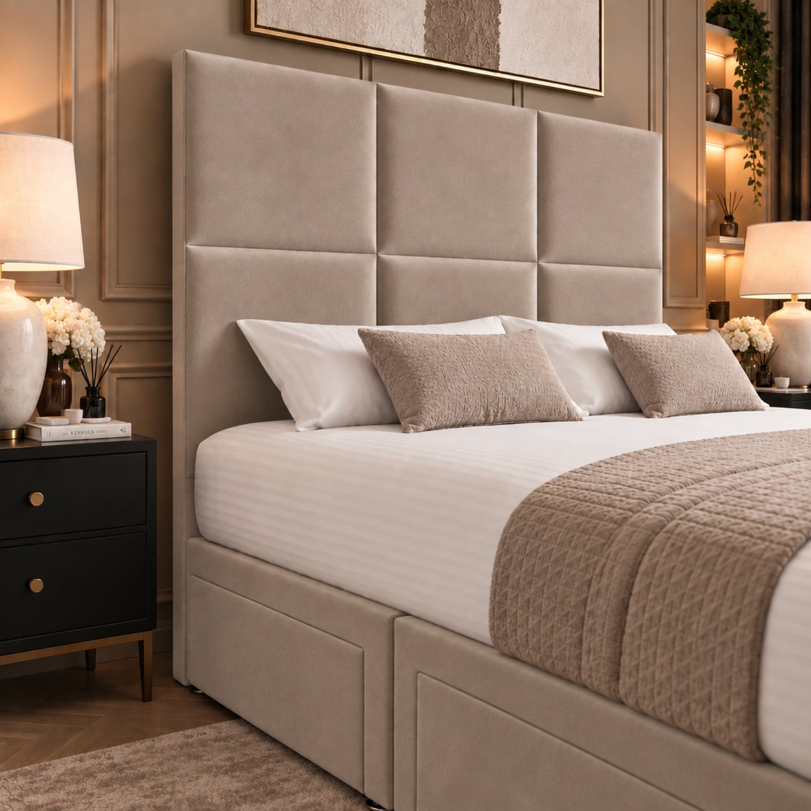 Caprio Upholserted Floorstanding Headboard With Divan Bed Frame