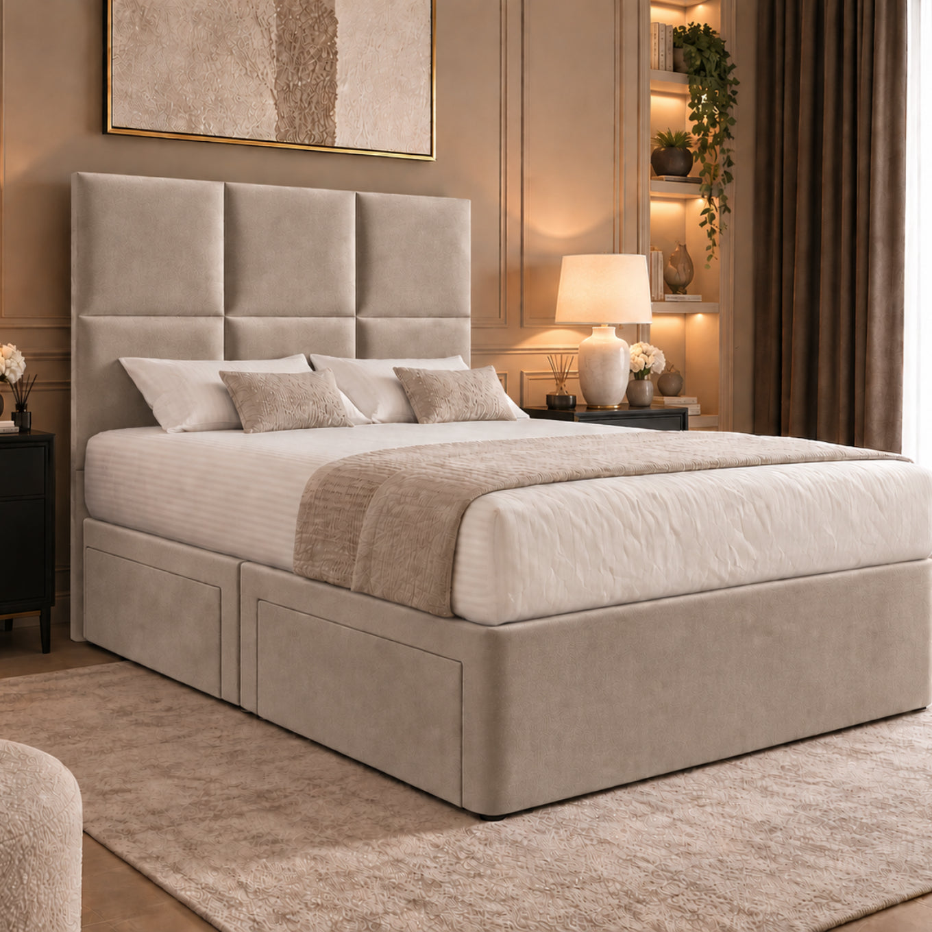 Caprio Upholserted Floorstanding Headboard With Divan Bed Frame