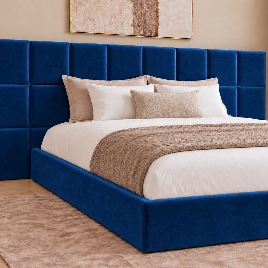 Cefalu divan bed in blue, headboard close-up