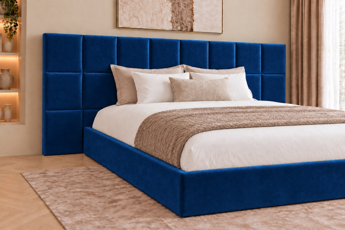 Cefalu divan bed in blue, headboard close-up