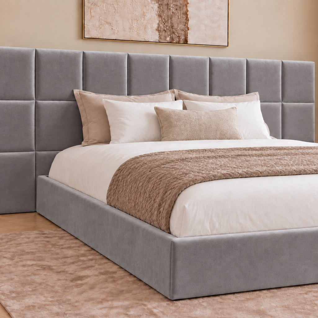 Cefalu divan bed in grey, headboard close-up