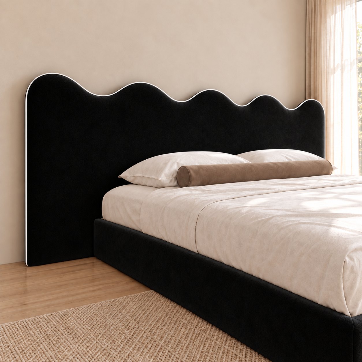 Cervia bed in black, headboard close-up