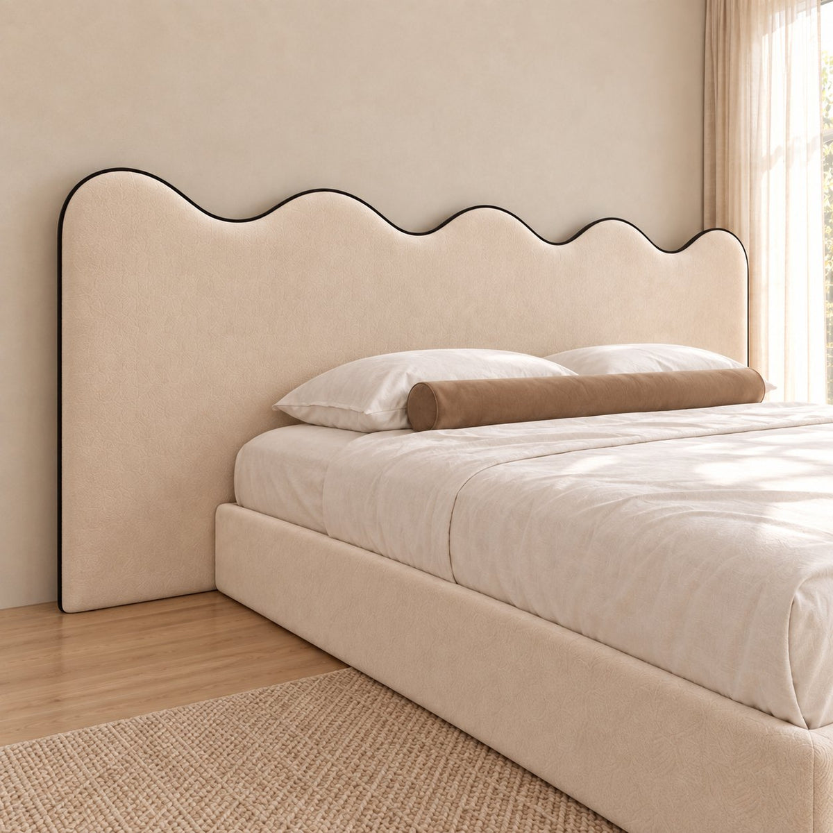 Cervia bed in cream, headboard close-up