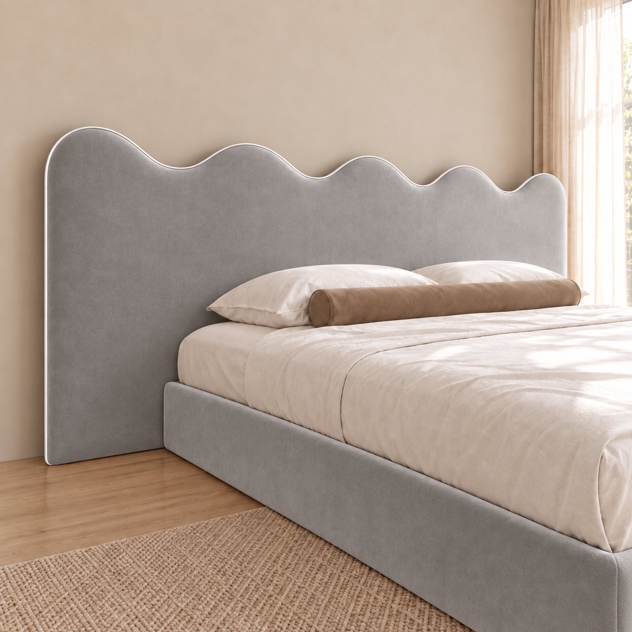 Cervia bed in grey, headboard close-up