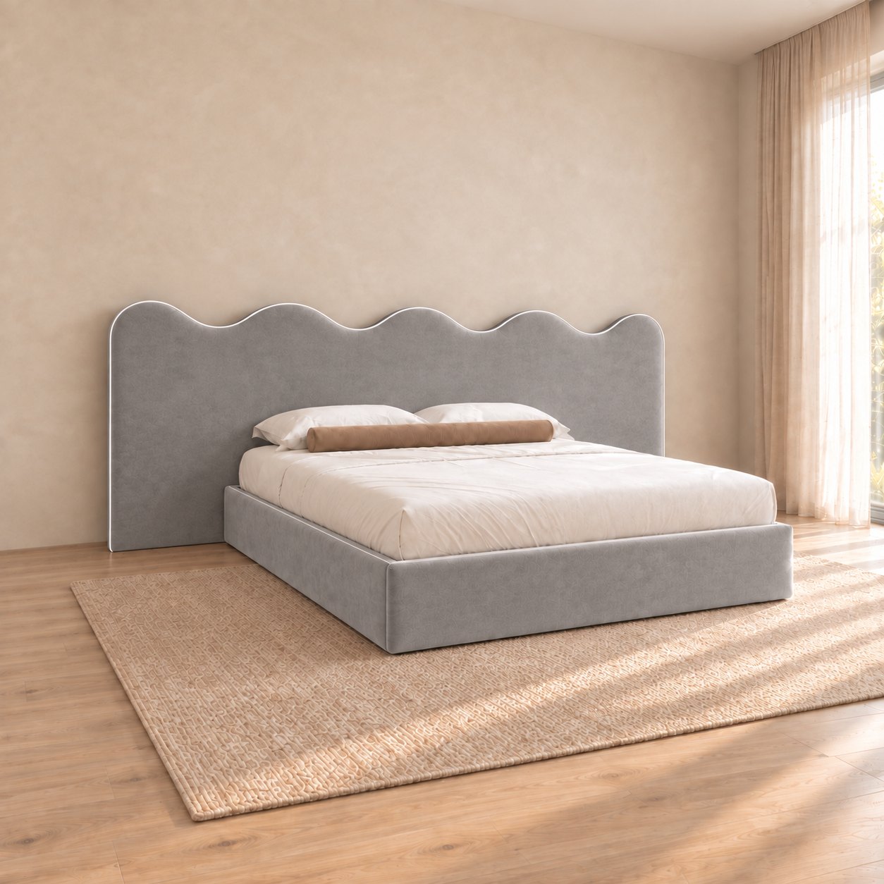 Cervia bed in grey, side view