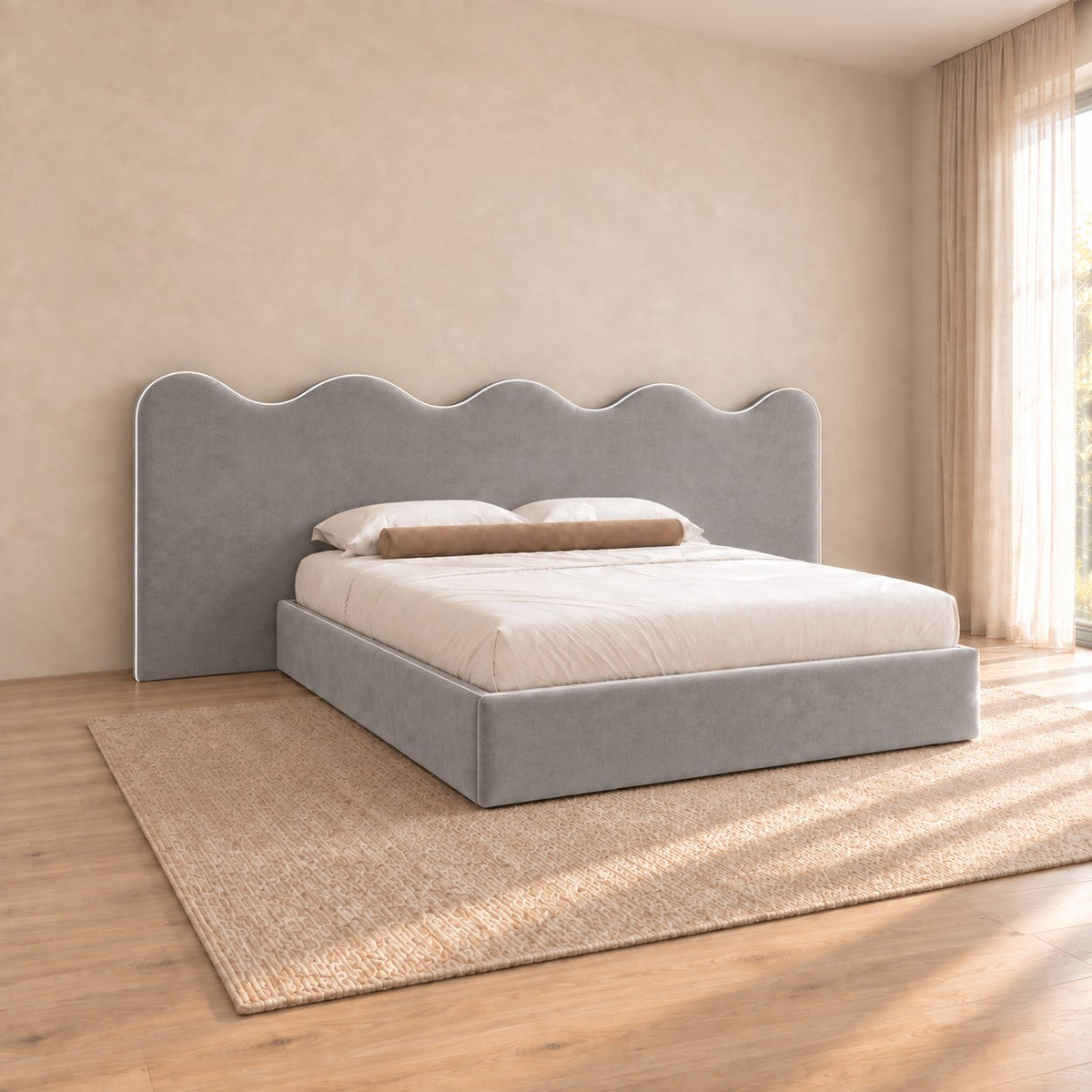 Cervia bed in grey, side view