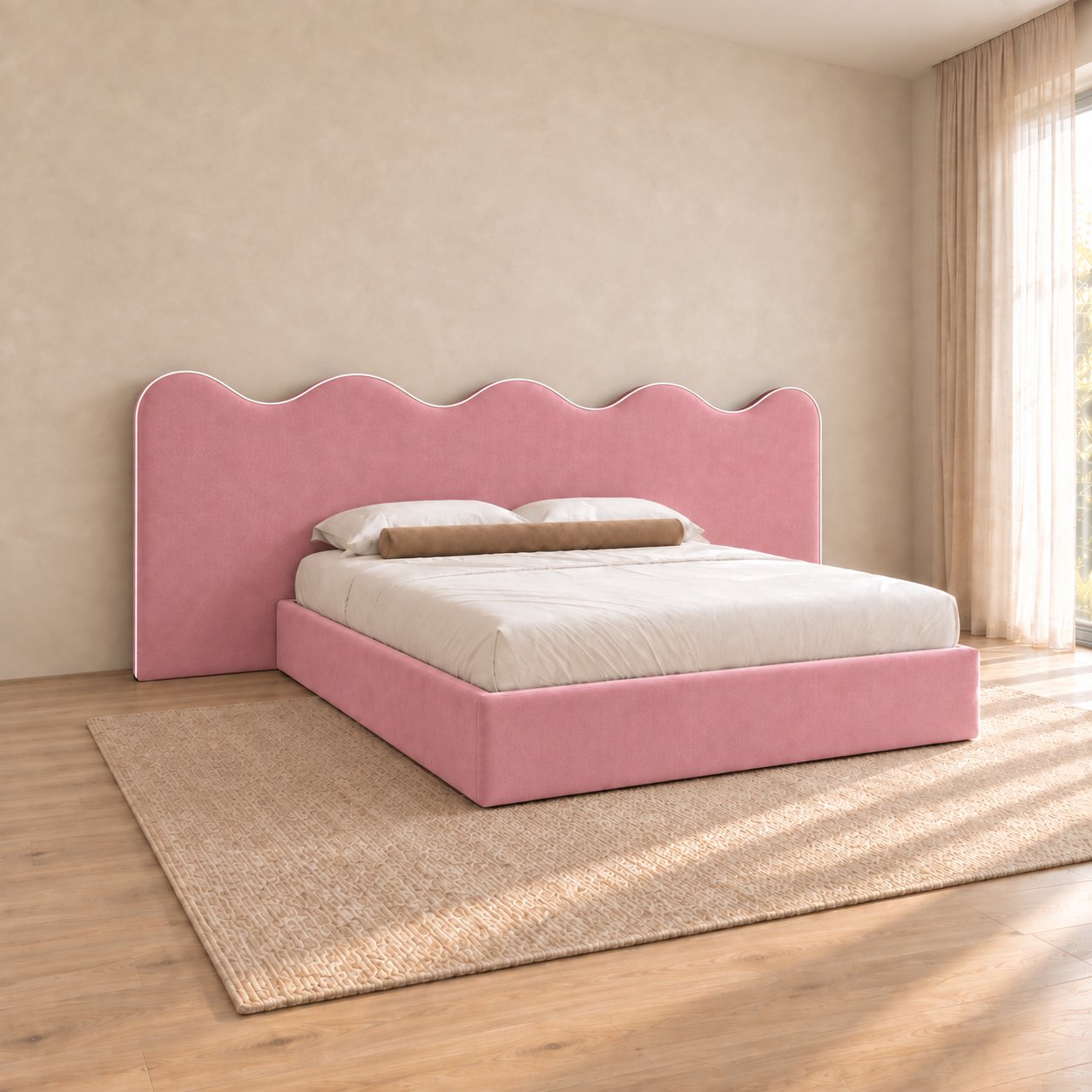 Cervia bed in pink, side view
