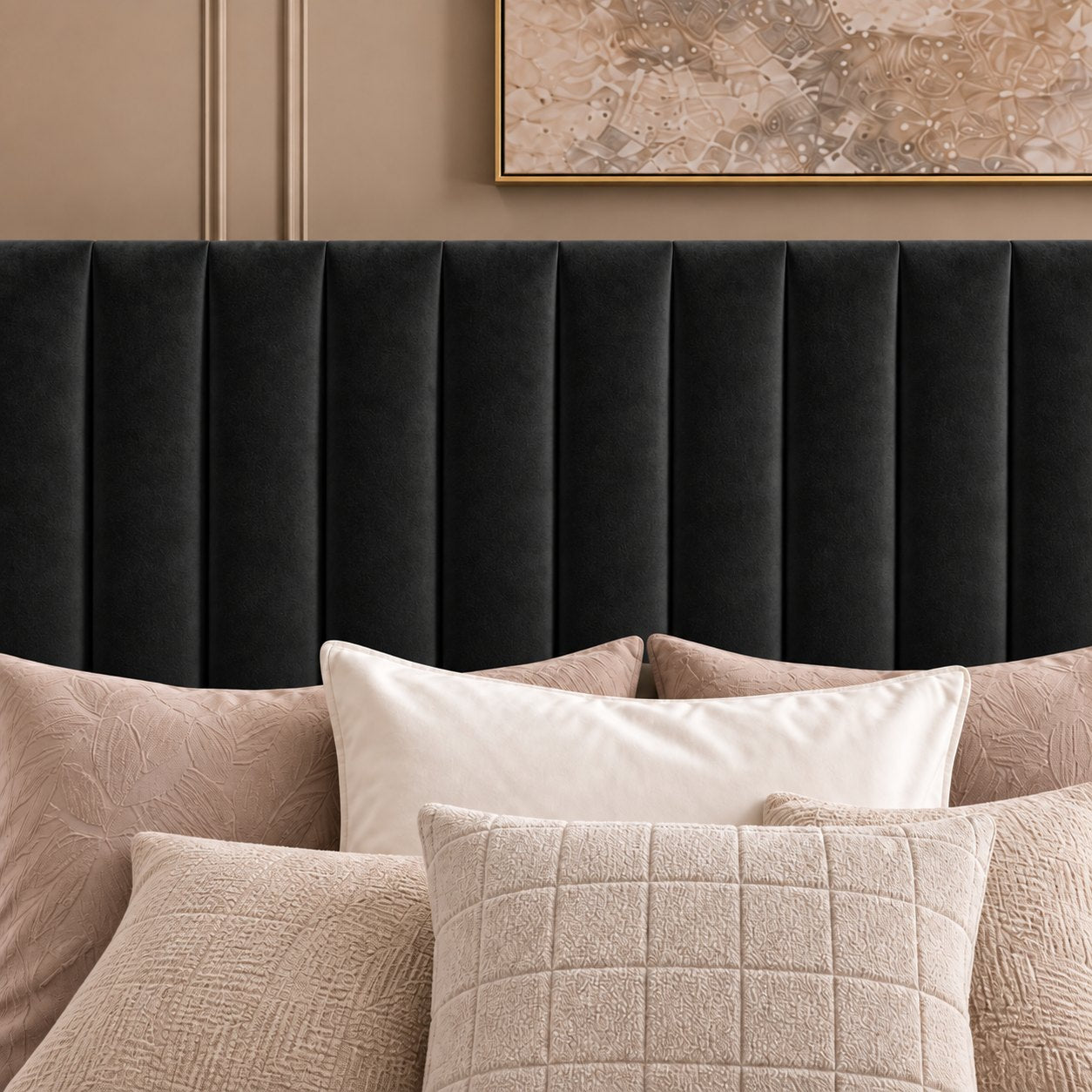Chioggia divan bed in black, headboard detail