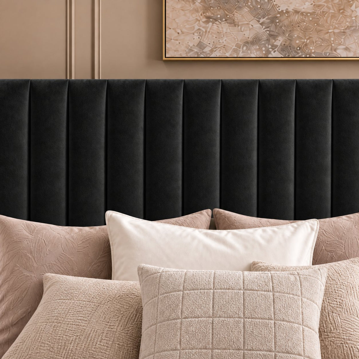 Chioggia divan bed in black, headboard detail