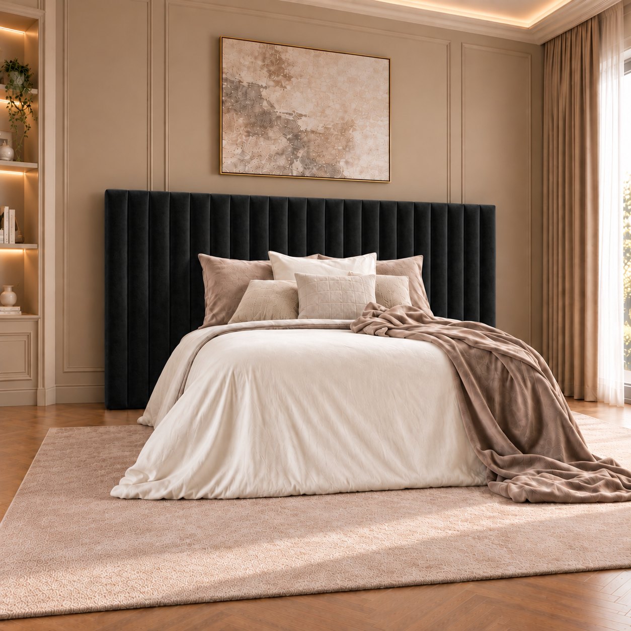 Chioggia divan bed in black, headboard close-up