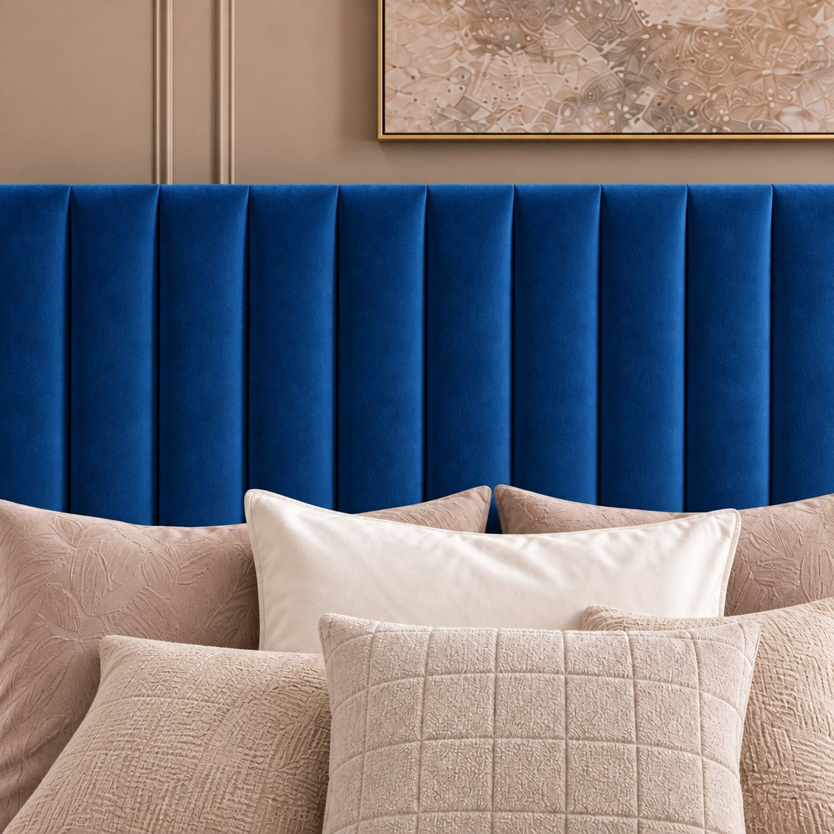 Chioggia divan bed in blue, headboard close-up