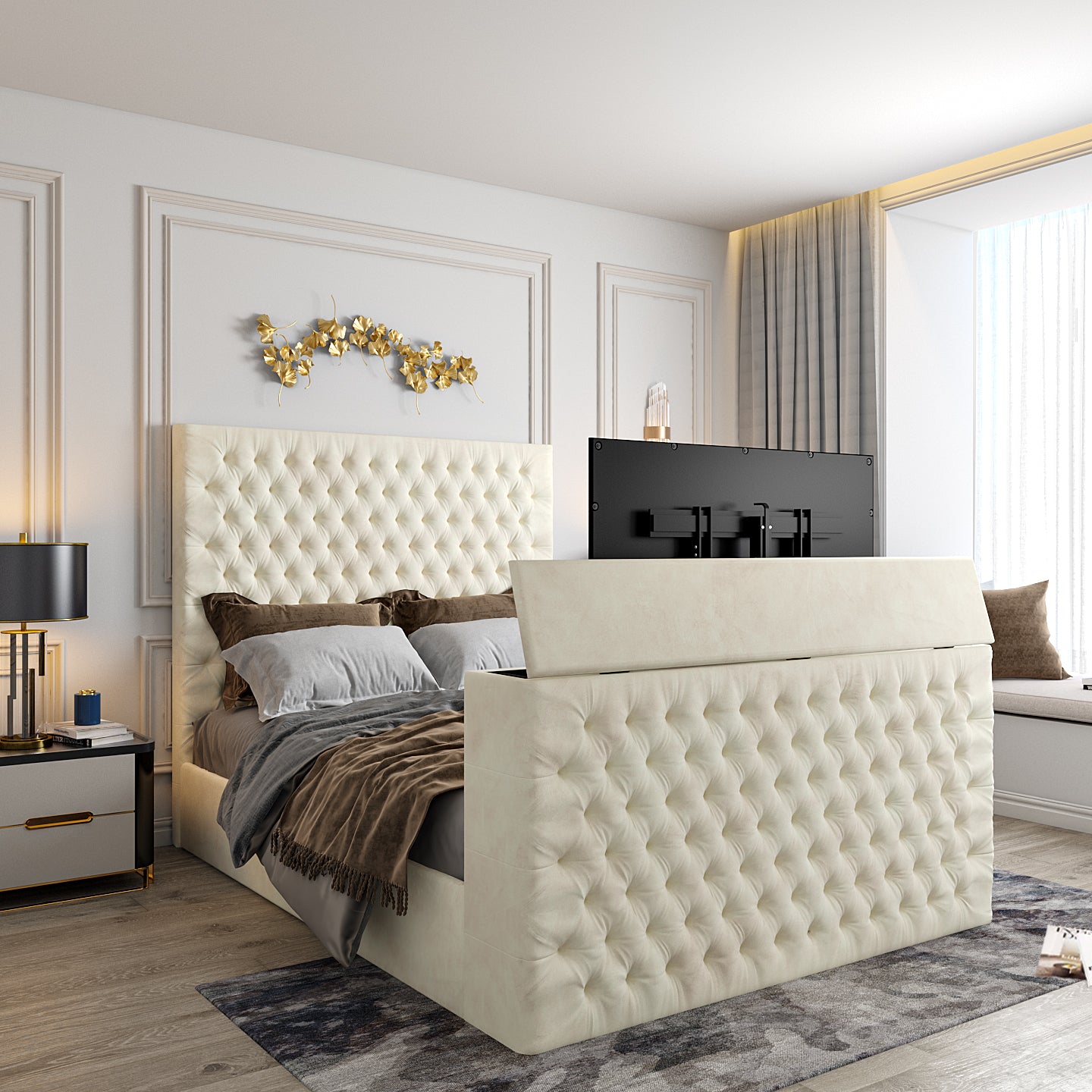 Claridges Upholstered Soft Velvet Tv Bed Frame