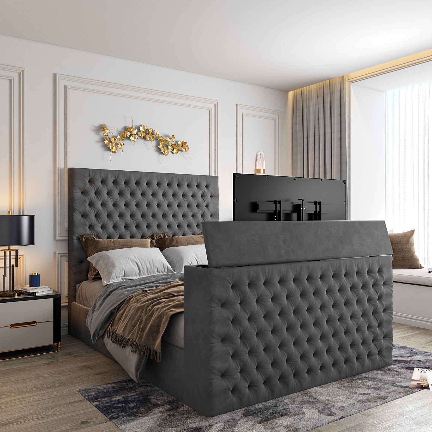 Claridges Upholstered Soft Velvet Tv Bed Frame