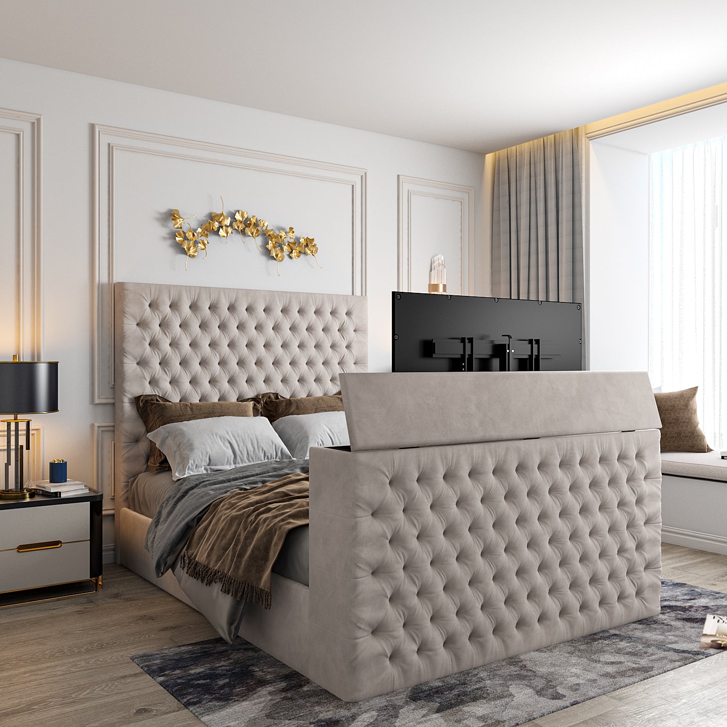 Claridges Upholstered Soft Velvet Tv Bed Frame