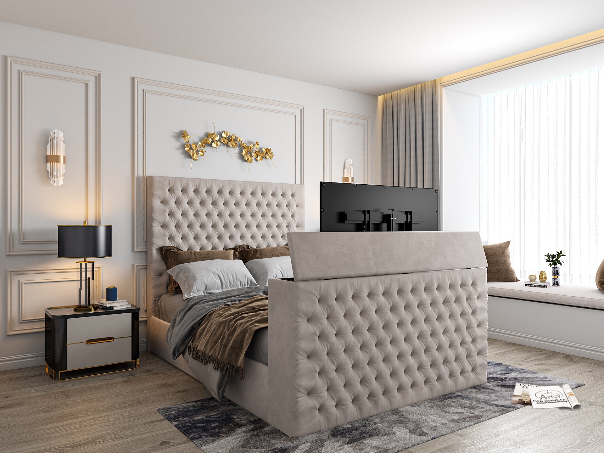 Claridges Upholstered Soft Velvet Tv Bed Frame