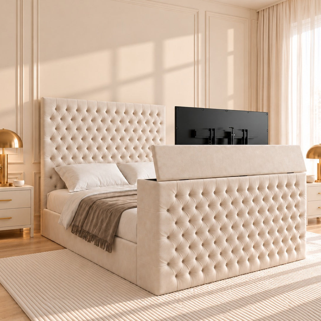 Claridges Upholstered Soft Velvet Tv Bed Frame