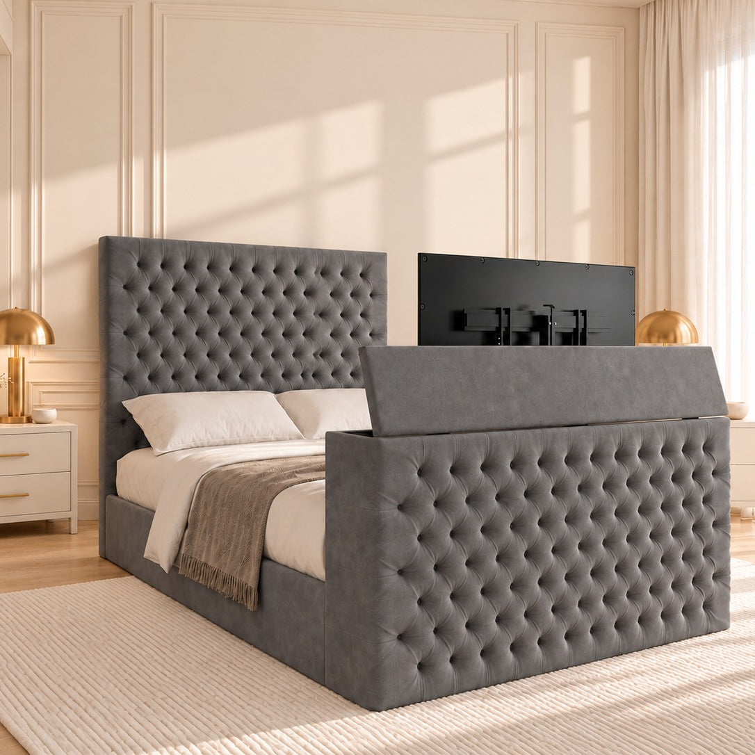 Claridges Upholstered Soft Velvet Tv Bed Frame