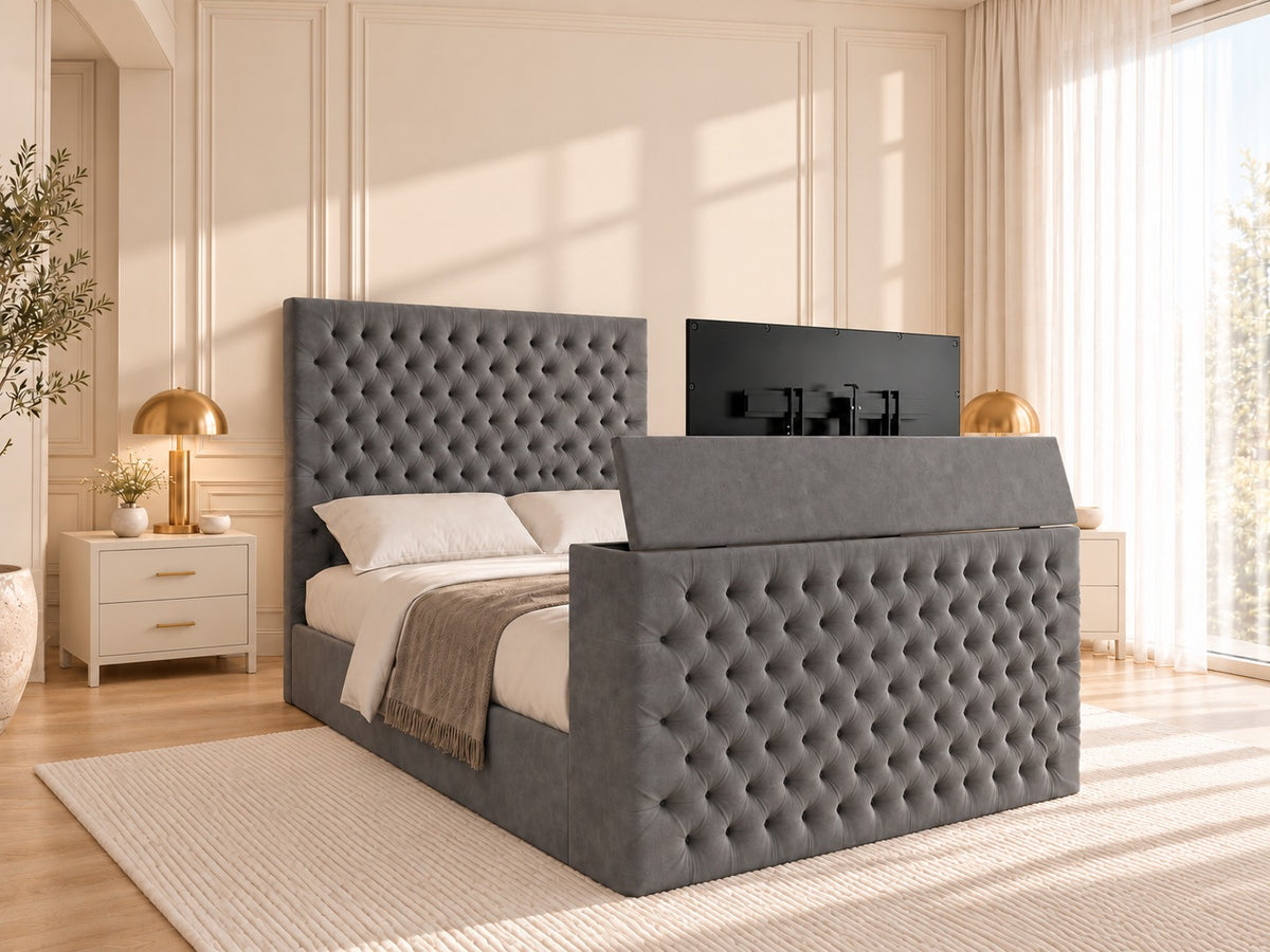 Claridges Upholstered Soft Velvet Tv Bed Frame