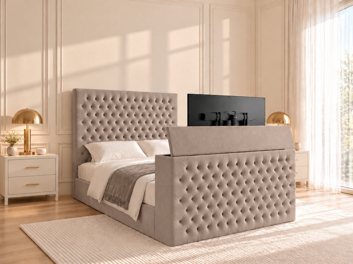 Claridges Upholstered Soft Velvet Tv Bed Frame