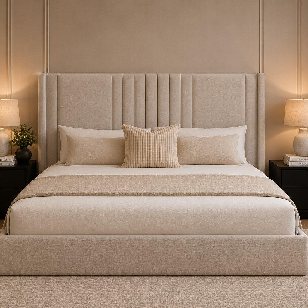 Como Vertical Line Winged Headboard Upholstered Bed Frame