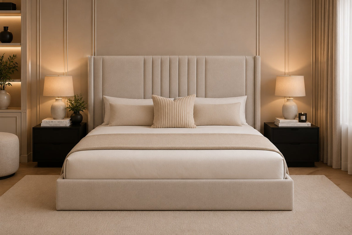 Como Vertical Line Winged Headboard Upholstered Bed Frame
