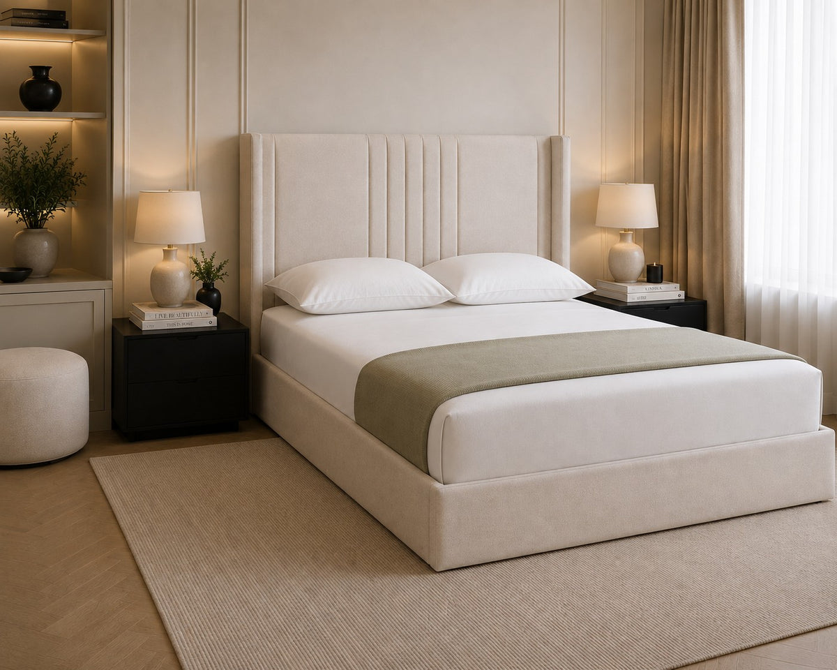 Como Vertical Line Winged Headboard Upholstered Bed Frame