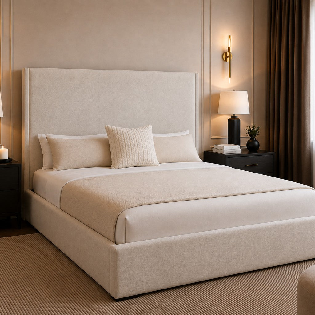 Cortona Plain Tall Headboard with Piped Edge Upholstered Bed Frame