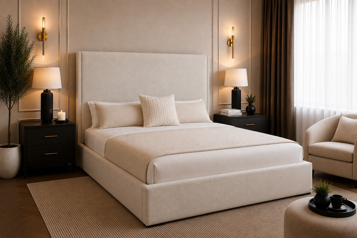 Cortona Plain Tall Headboard with Piped Edge Upholstered Bed Frame