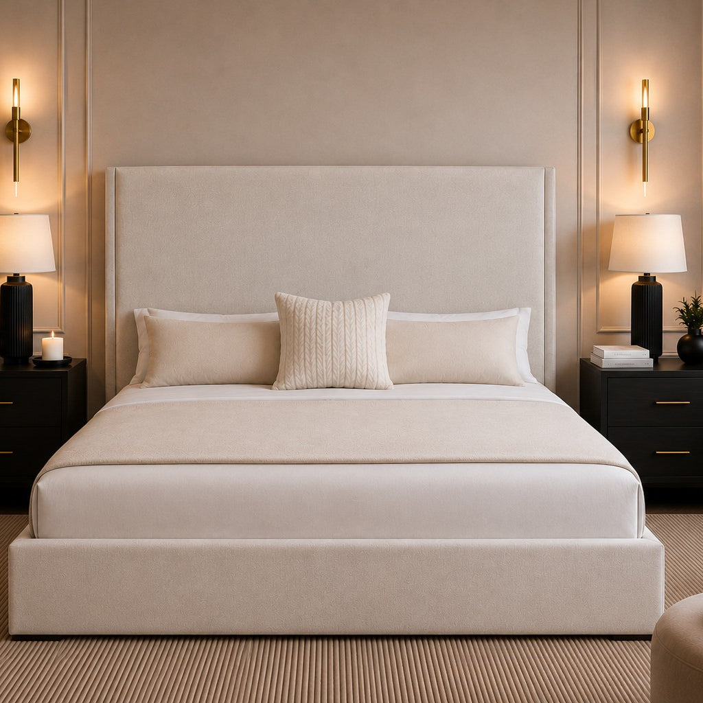 Cortona Plain Tall Headboard with Piped Edge Upholstered Bed Frame
