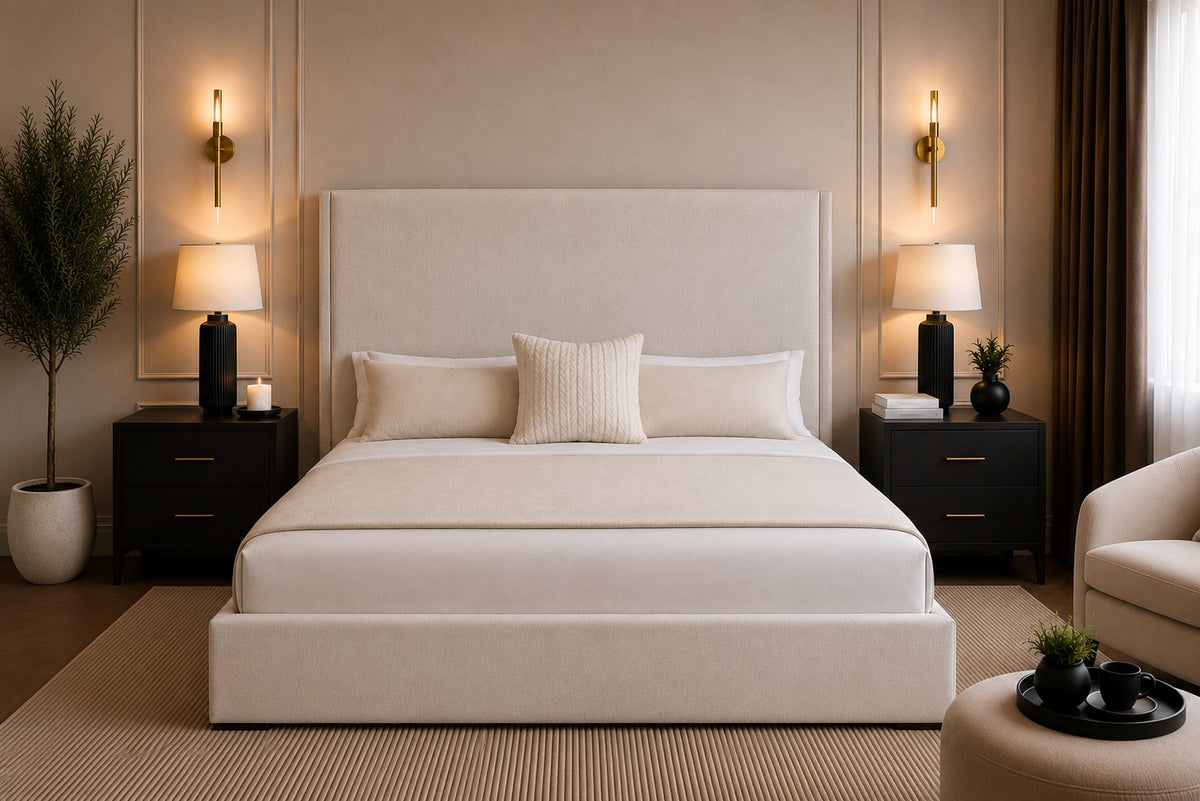 Cortona Plain Tall Headboard with Piped Edge Upholstered Bed Frame