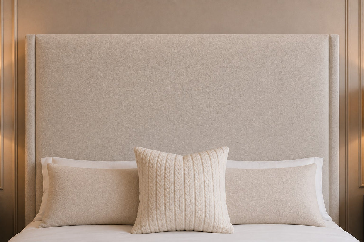 Cortona Plain Tall Headboard with Piped Edge Upholstered Bed Frame