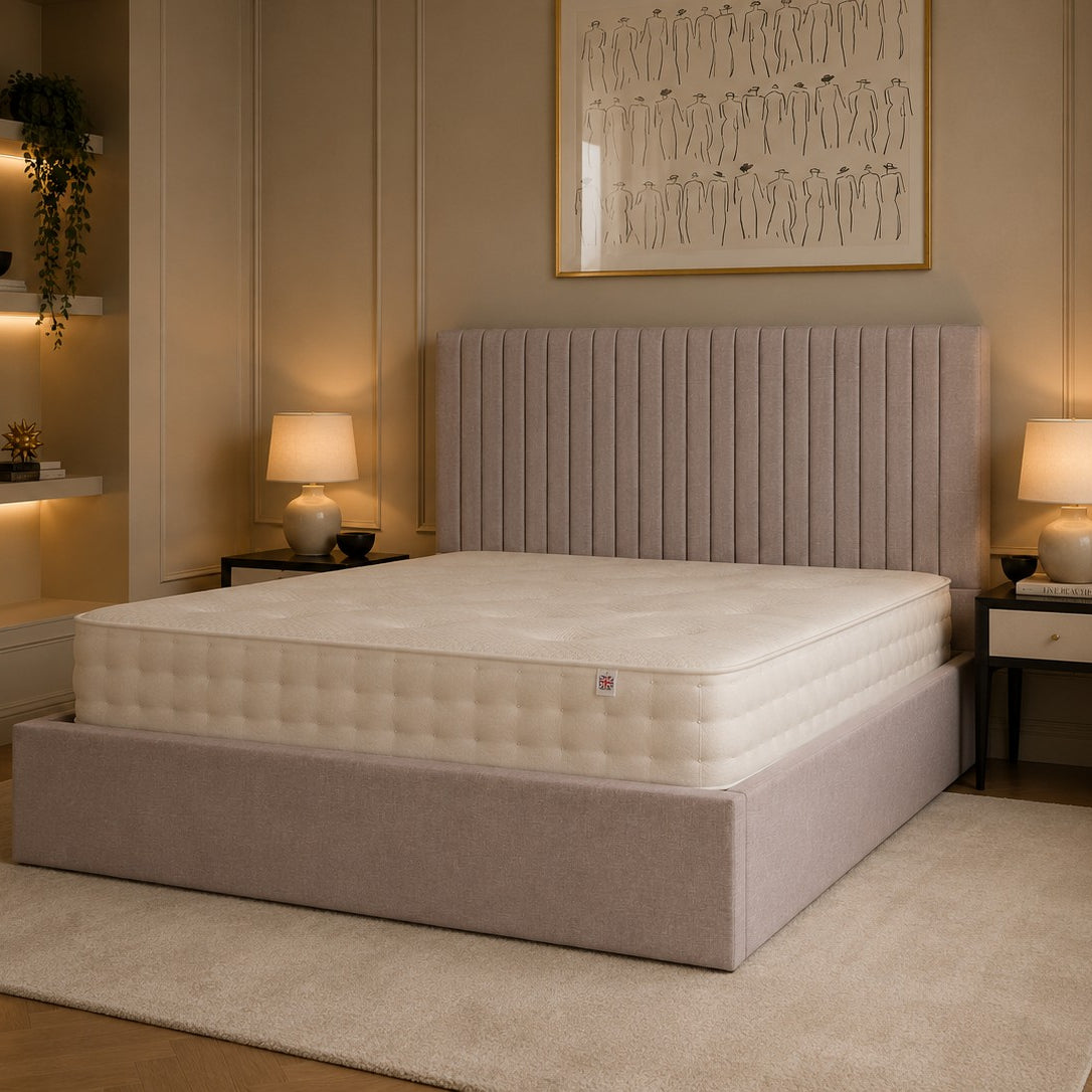 Cremona Pinstripe Fluted Headboard Upholstered Bed Frame