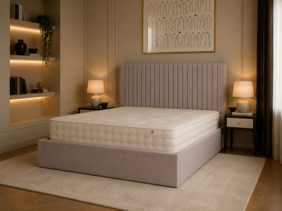 Cremona Pinstripe Fluted Headboard Upholstered Bed Frame