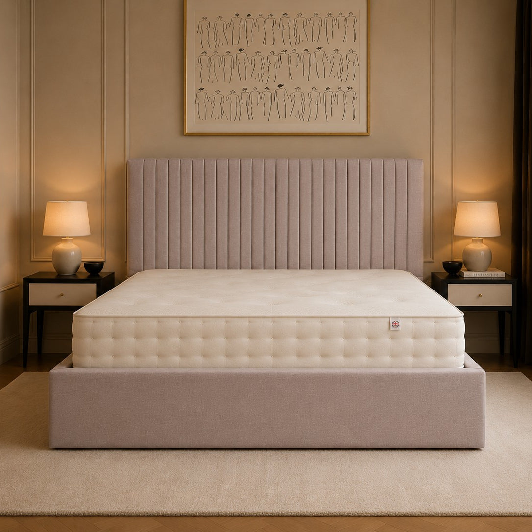 Cremona Pinstripe Fluted Headboard Upholstered Bed Frame