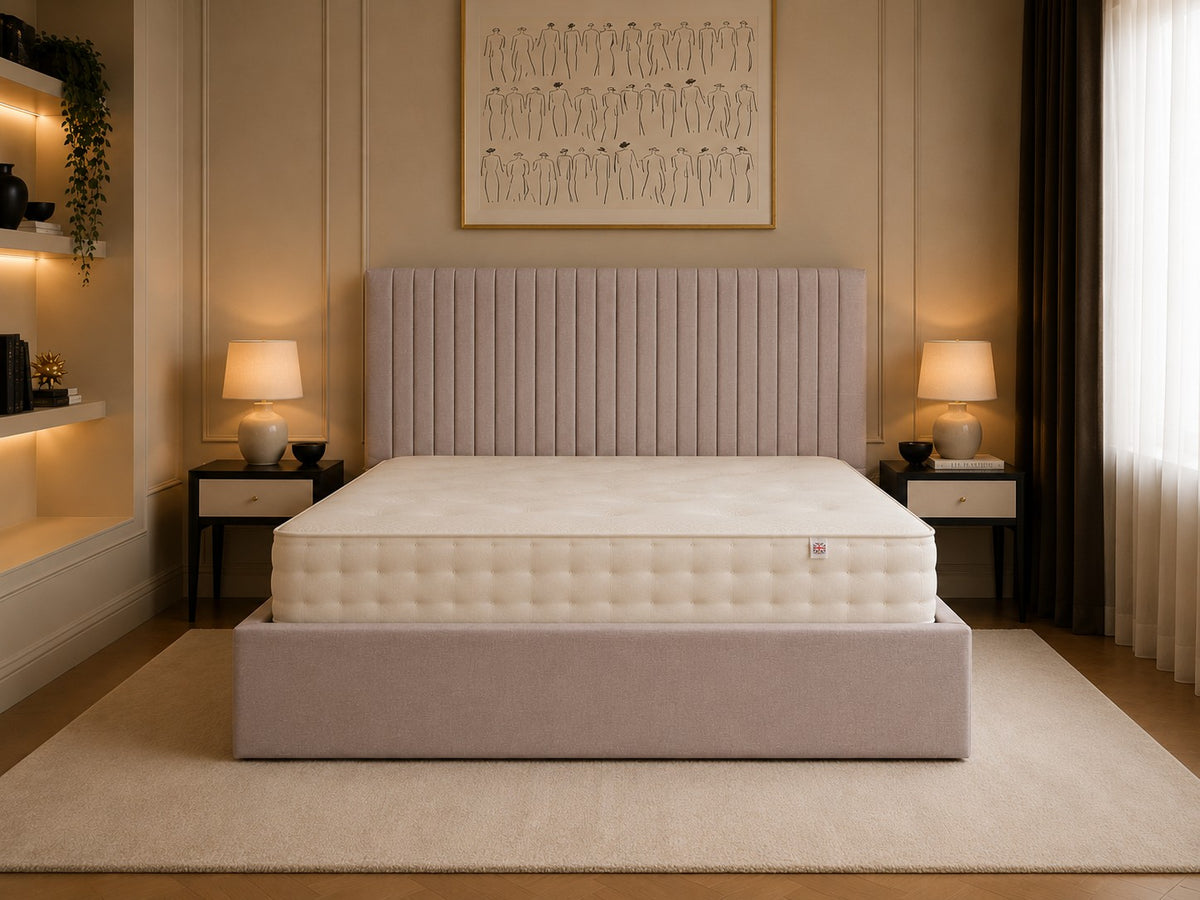 Cremona Pinstripe Fluted Headboard Upholstered Bed Frame