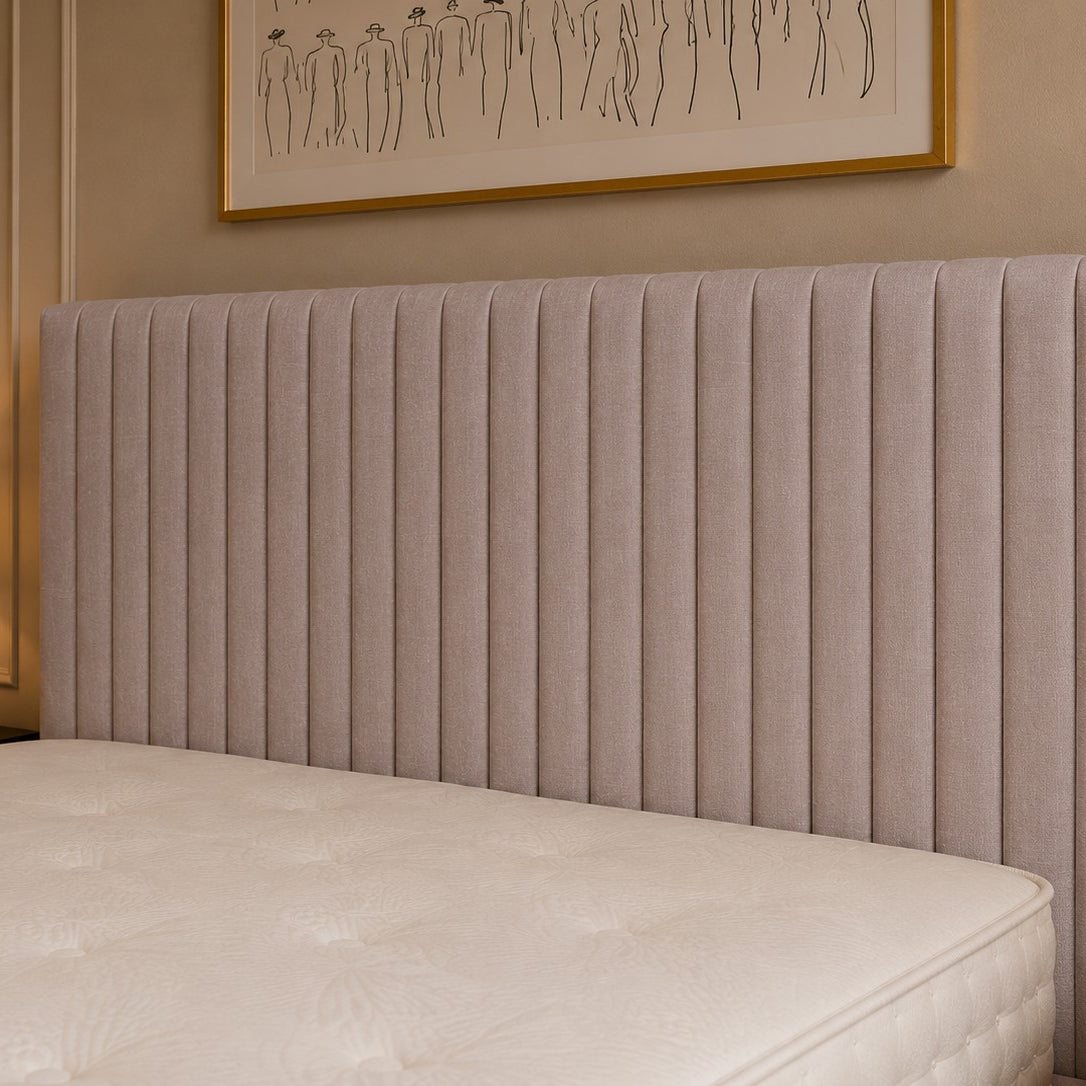 Cremona Pinstripe Fluted Headboard Upholstered Bed Frame