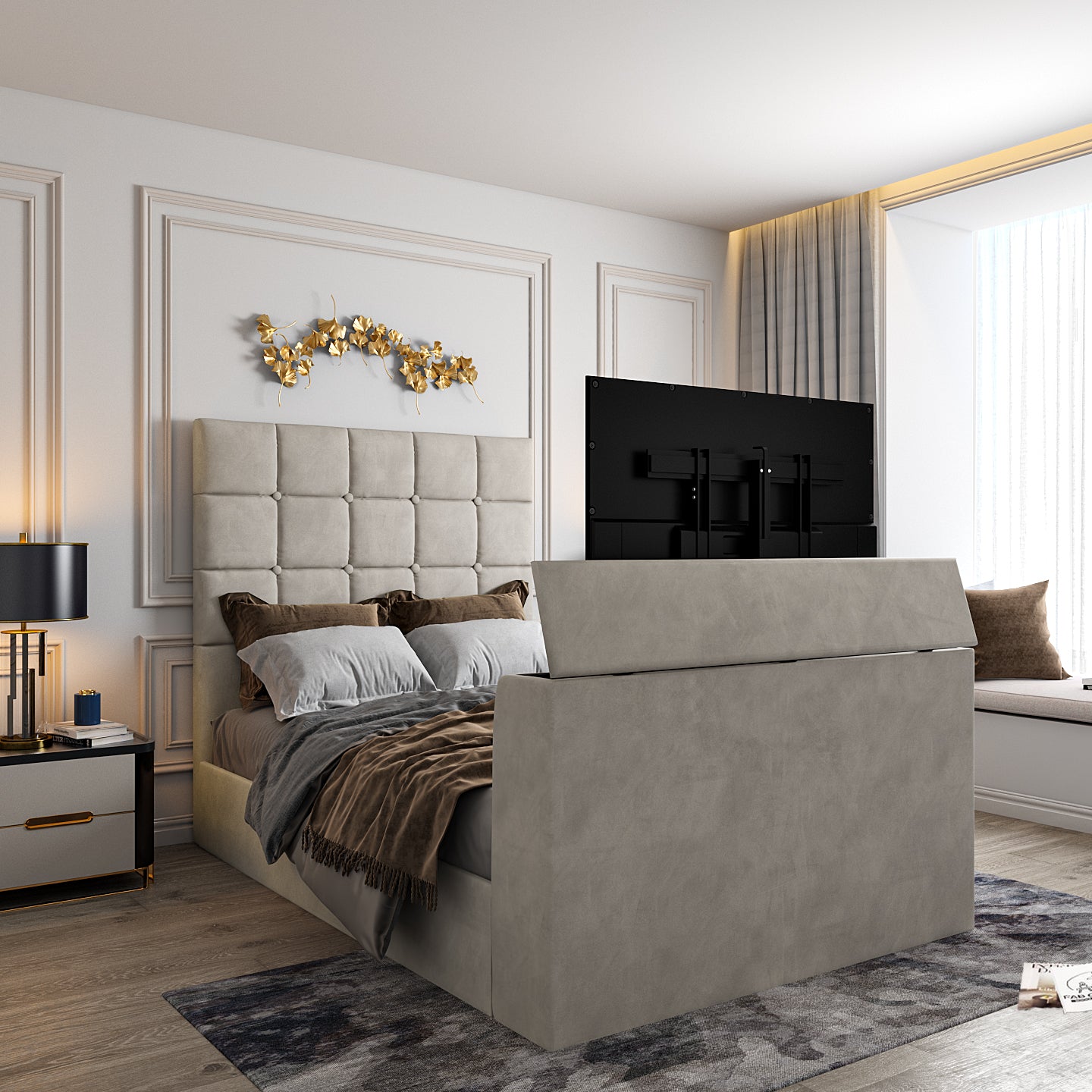 Cubica Upholstered TV Bed Frame