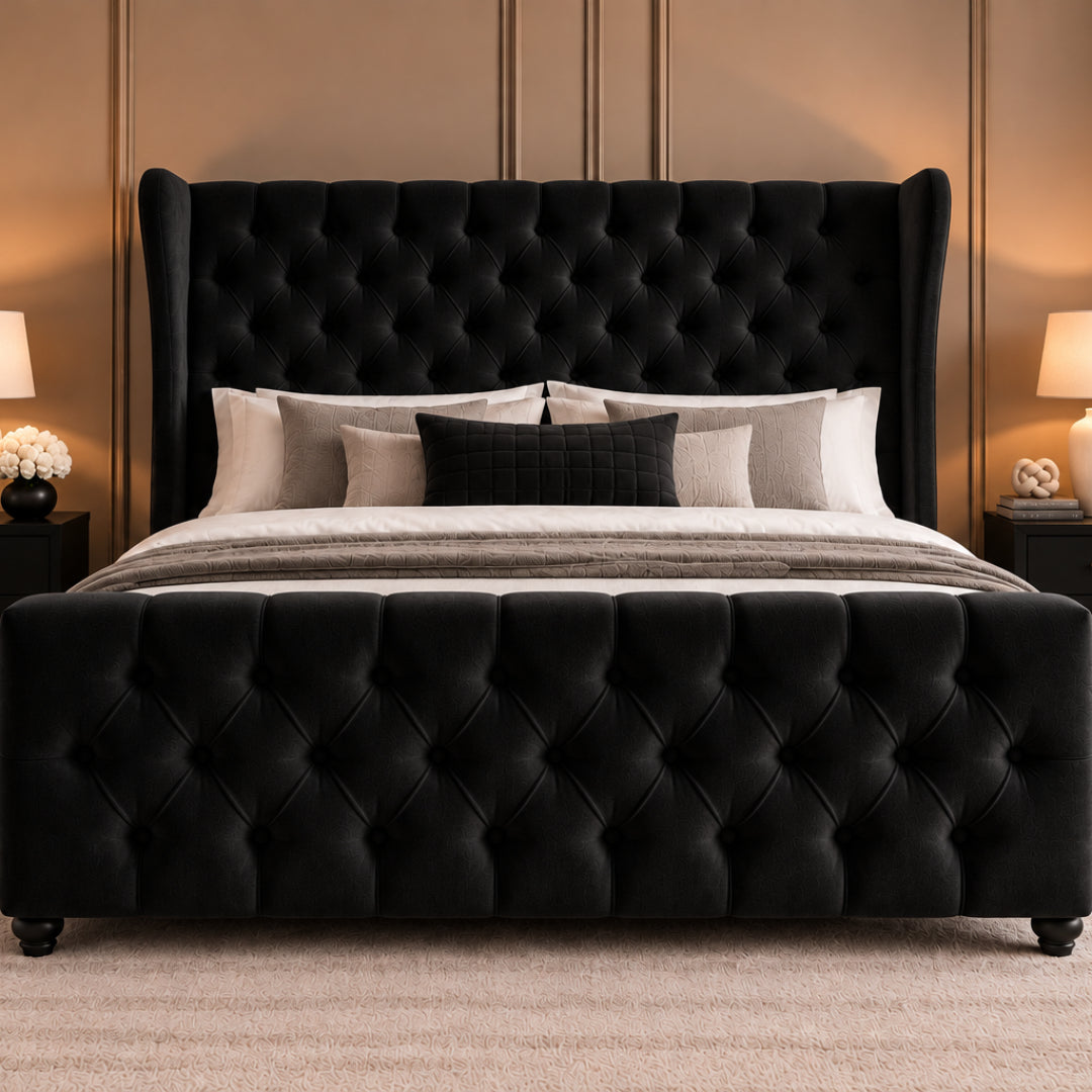Donati Straight Curved Top Upholstered Soft Velvet Bed Frame