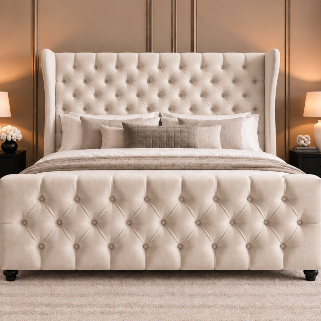 Donati Straight Curved Top Upholstered Soft Velvet Bed Frame