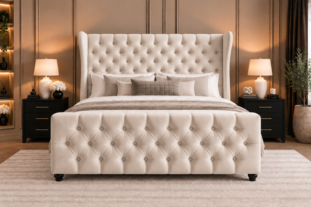 Donati Straight Curved Top Upholstered Soft Velvet Bed Frame