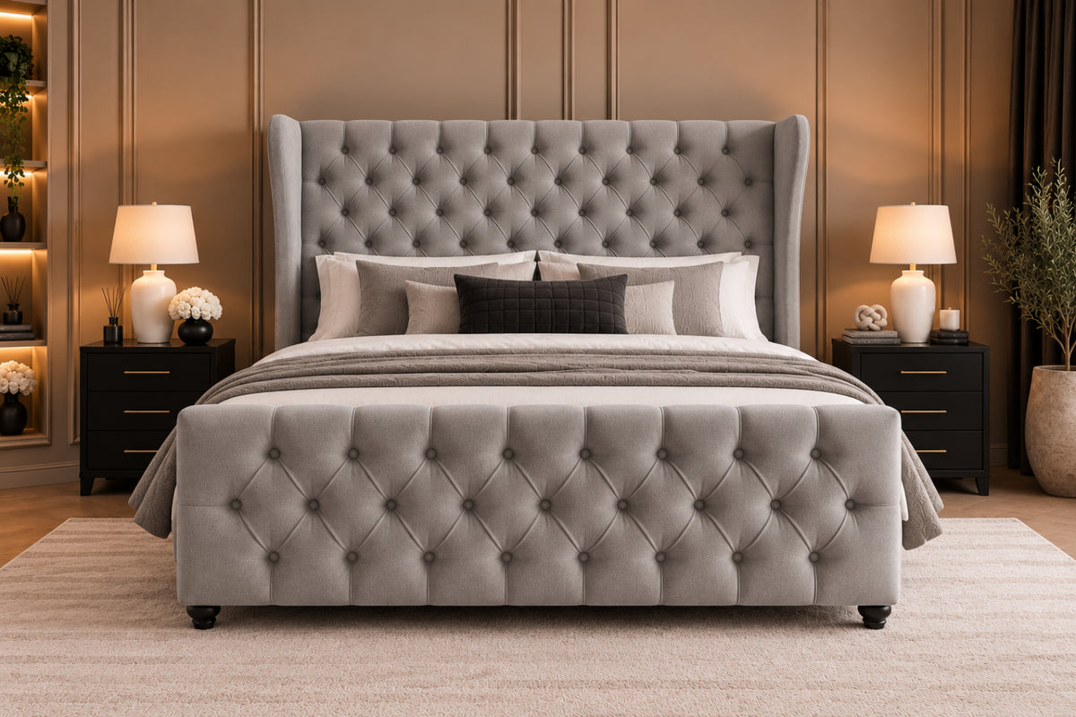 Donati Straight Curved Top Upholstered Soft Velvet Bed Frame