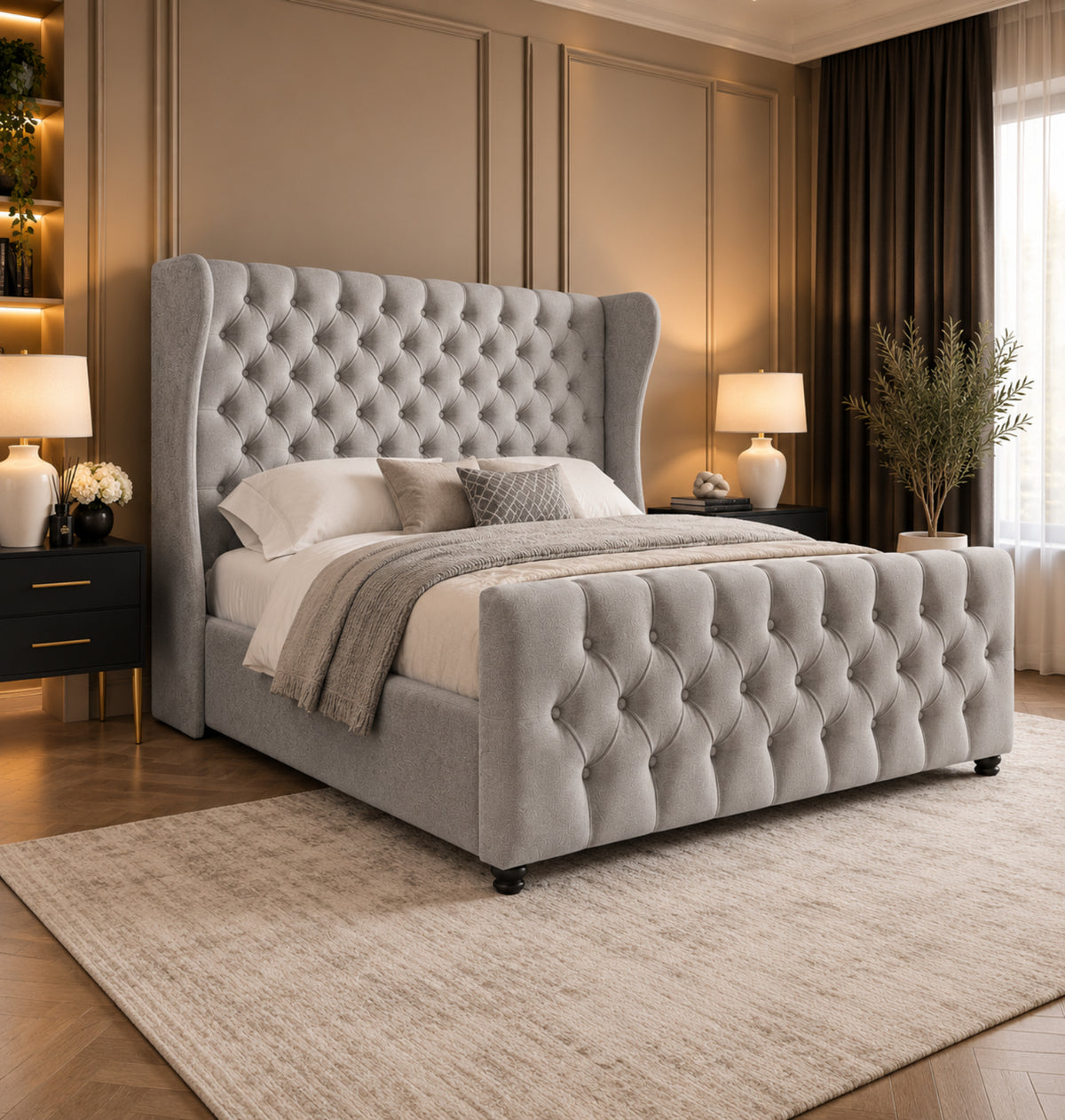 Donati Straight Curved Top Upholstered Soft Velvet Bed Frame