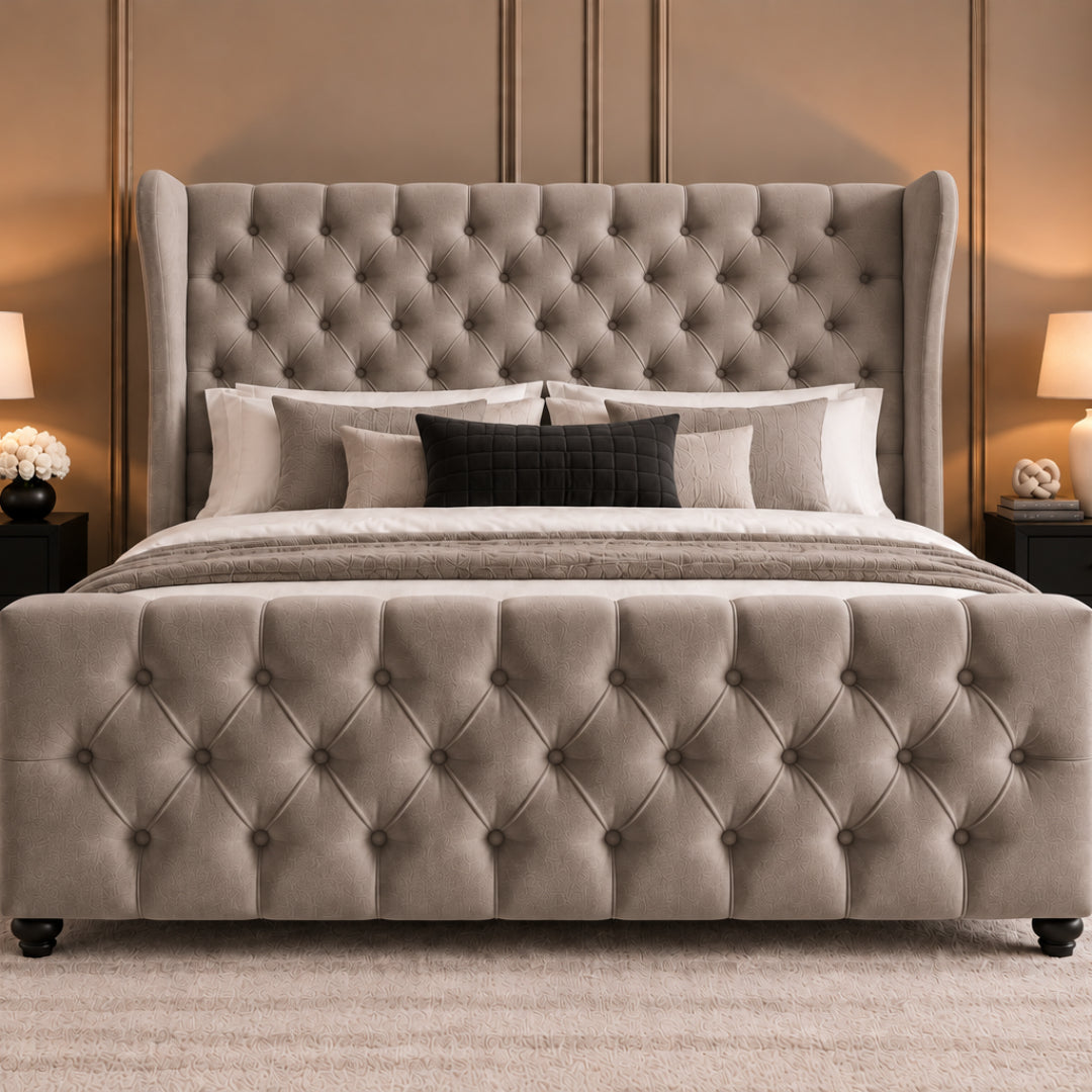 Donati Straight Curved Top Upholstered Soft Velvet Bed Frame
