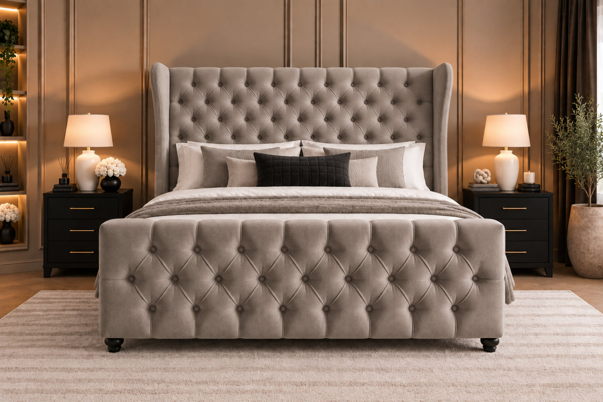 Donati Straight Curved Top Upholstered Soft Velvet Bed Frame