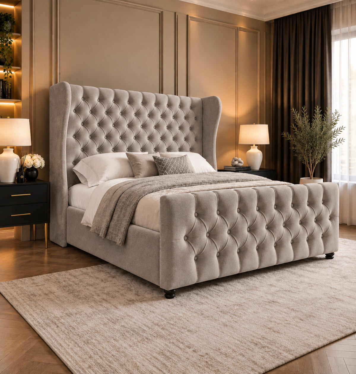 Donati Straight Curved Top Upholstered Soft Velvet Bed Frame