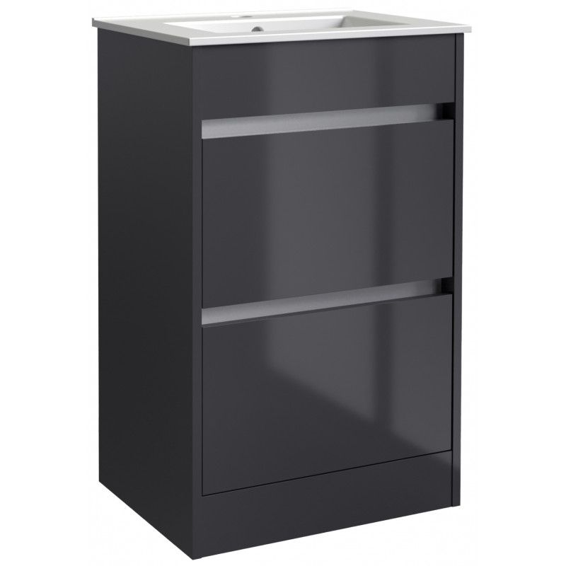 Ember Storm Grey Gloss Floor Standing Unit & Ceramic Basin